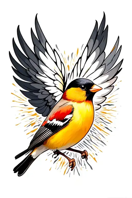 goldfinch bird with wing spread tattoo design idea