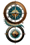 round tattoo, ethnos style, elements clock compass symbols tattoo design idea