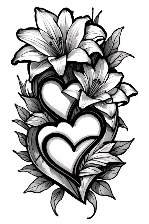 4 star gazer lilles with 2 hearts tattoo design idea