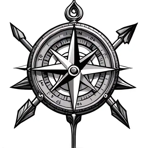 compass mixed with triquetra and arrow going tattoo design idea