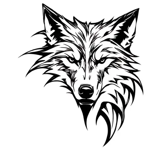 Wolf Head sillouette mechanical tattoo design idea