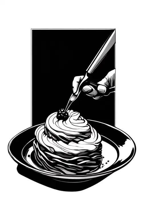cooks hand plate a dessert with a tweezers tattoo design idea