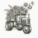 tractor trailer flowers tattoo design idea