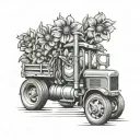 tractor trailer flowers tattoo design idea