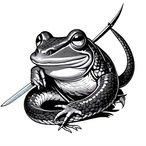 Japanese frog samurai stabbing a snake tattoo design idea