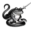 Japanese frog samurai stabbing a snake tattoo design idea