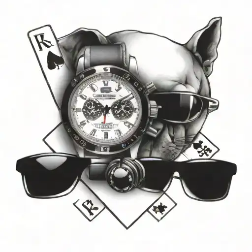 Sunglasses, poker cards and a Rolex watch tattoo design idea