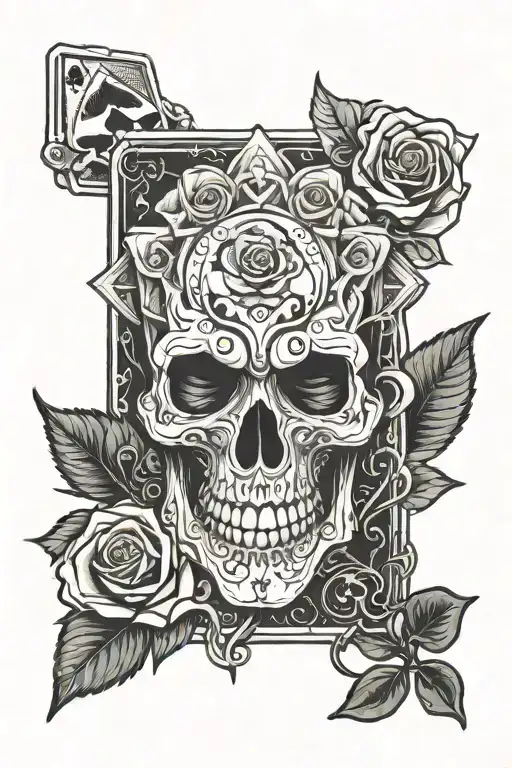 joker card dice skull rose tattoo design idea