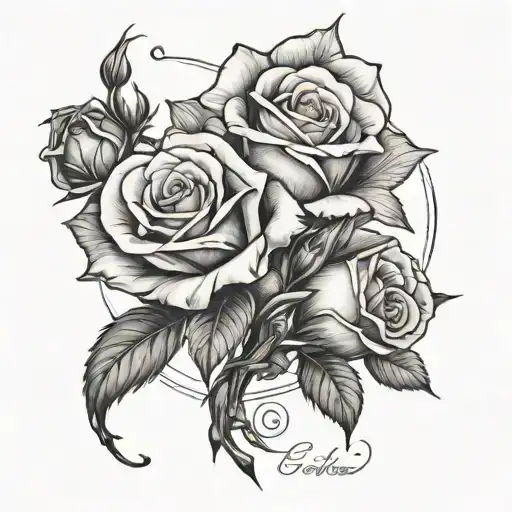 Roses and Matthew 19:26 written inside tattoo design idea
