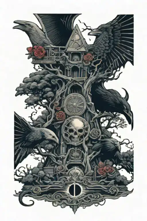 roses dragon coil waterfall flowing pyramid big tree crows moon yinyang hourglass whale wheel chair eyeball tattoo design idea