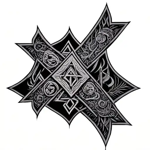 Mandela pattern of a troll cross, valknut, the Web of wyrd, svenfnthorn tattoo design idea