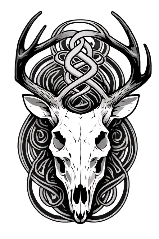 Deer skull with cancer symbol intertwined tattoo design idea
