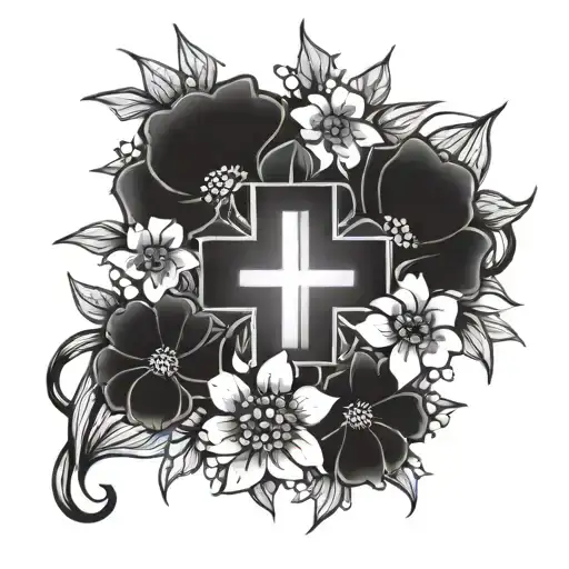 Christian Cross flowers crown tattoo design idea