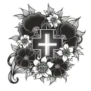 Christian Cross flowers crown tattoo design idea