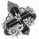 Christian Cross flowers crown tattoo design idea