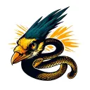 BIRD WITH SNAKE EYES tattoo design idea