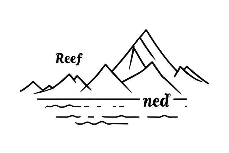 simple line symbolizes a deep connection to both surfing and mountains while incorporating the names “Reef” and “ Ned tattoo design idea