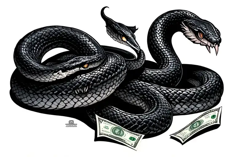 Evil snake with money tattoo design idea