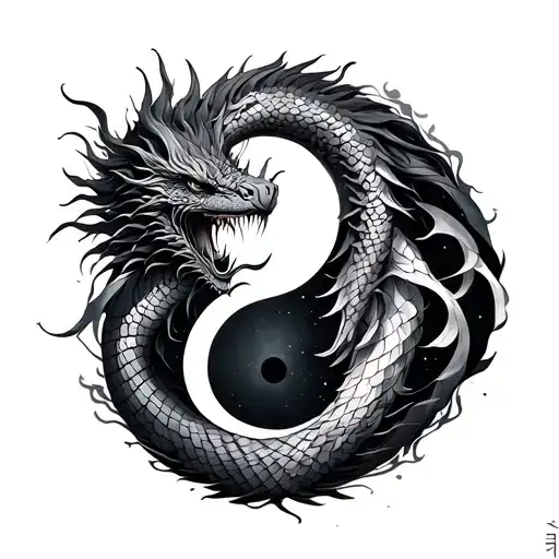 geometric Leviathan and dragon yin Yang tattoo design idea