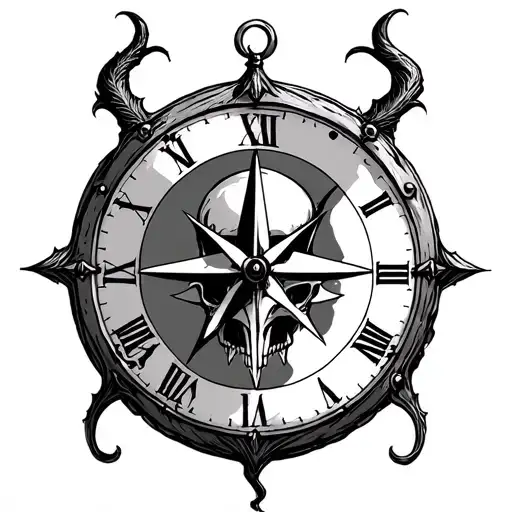 hourglass clock skull compass devil 13 tattoo design idea