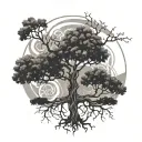  3 branches half Dead partly alive Tree with geometric symbols for the roots tattoo design idea