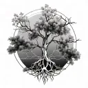  3 branches half Dead partly alive Tree with geometric symbols for the roots tattoo design idea