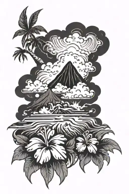 Hawaii Volcano black tattoo design idea