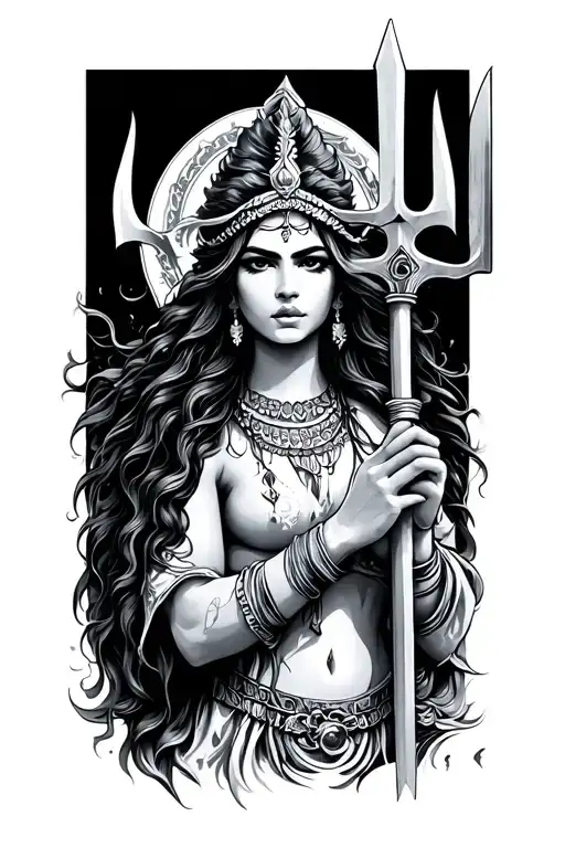 Yemaya holding a trident tattoo design idea