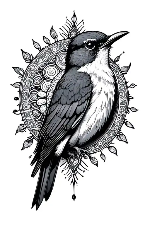 moon mandala spiritual mocking bird tattoo design idea