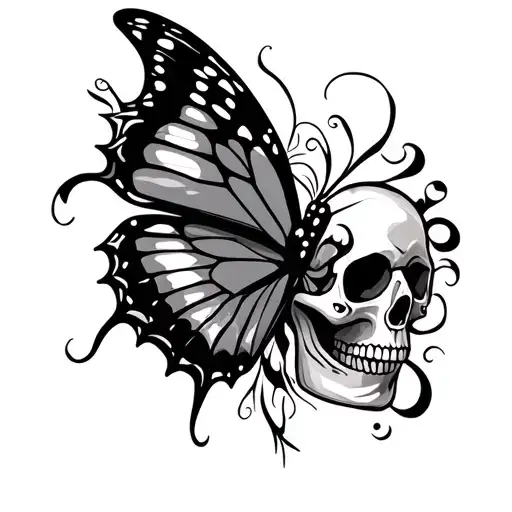 tribal butterfly and skull inside tattoo design idea