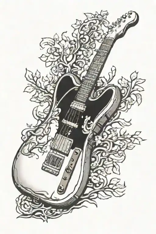 telecaster guitar and tree and vacuum tube tattoo design idea