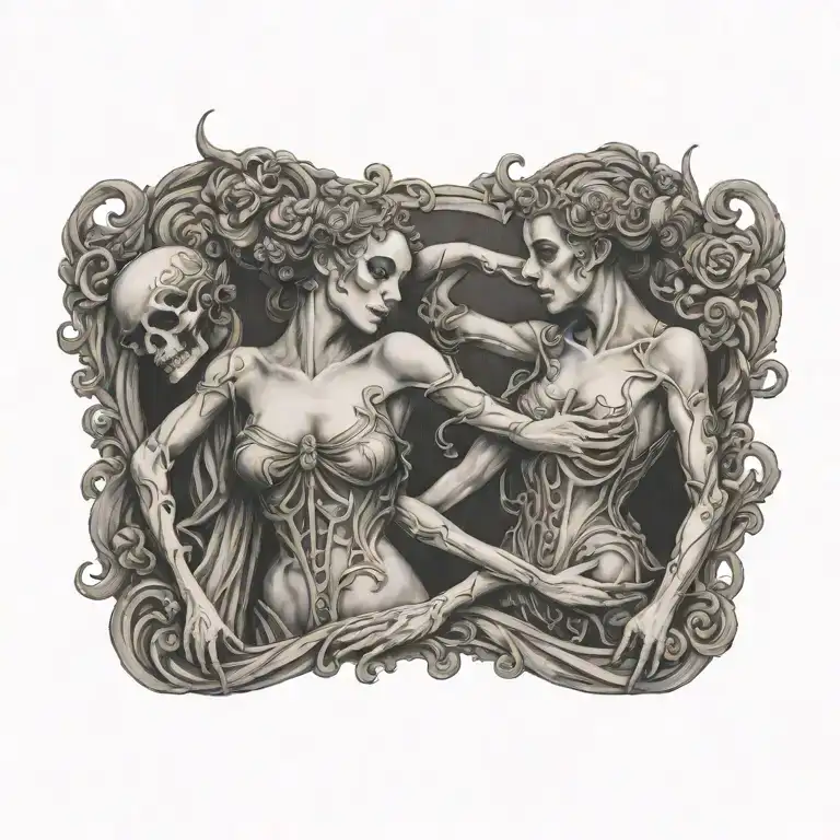 danse macabre renaissance inspired tattoo design idea