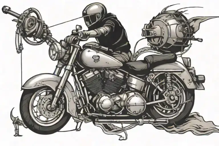 motorcyle and fishing poles crossed together symbolizing tattoo design idea