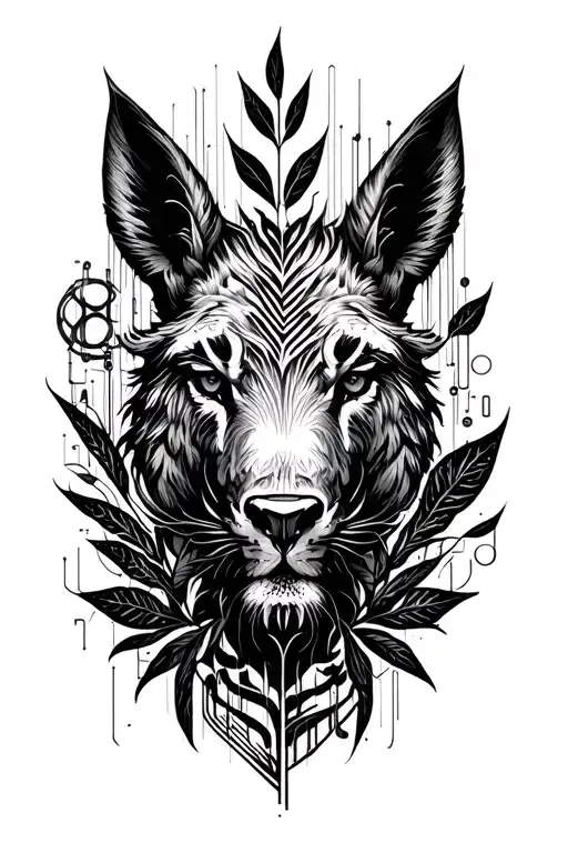 A tattoo design incorporating computer codes and ecological symbols like leaves and animals tattoo design idea