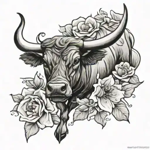 tattoo on the forearm with a Spanish fighting bull with columbine flowers  tattoo design idea