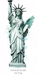 Lady liberty half dead and "angels no hear no see, no talk." tattoo design idea