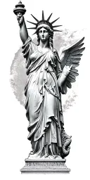 Lady liberty half dead and "angels no hear no see, no talk." tattoo design idea