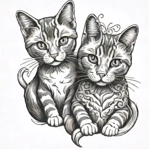 matching sister cat tattoos with black and tuxedo cat  tattoo design idea