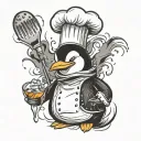 chef penguin tattoo design idea