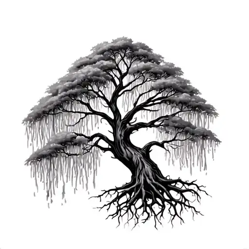willow tree and roots tattoo design idea