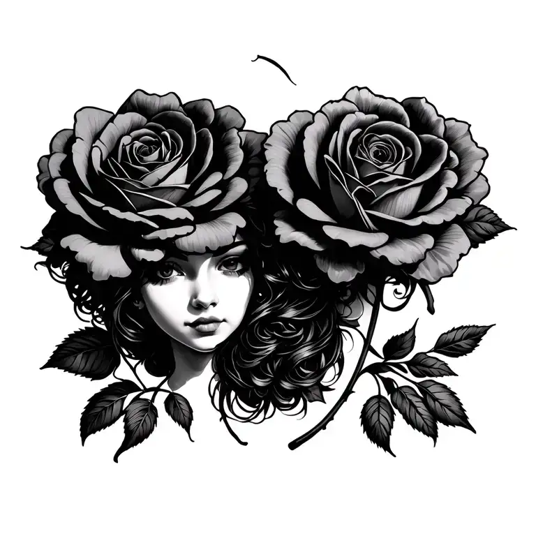 two wild roses twin girls old school style tattoo design idea