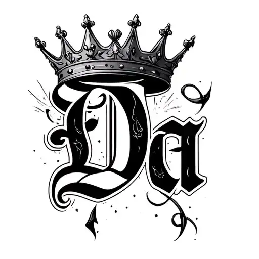 The word Da with a crown overhead the D in an Irish inspired font and masculine  tattoo design idea