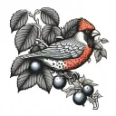 red jay bird sitting on a blueberry bush singing fresh eyes tattoo design idea