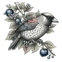 red jay bird sitting on a blueberry bush singing fresh eyes tattoo design idea