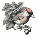 red jay bird sitting on a blueberry bush singing fresh eyes tattoo design idea