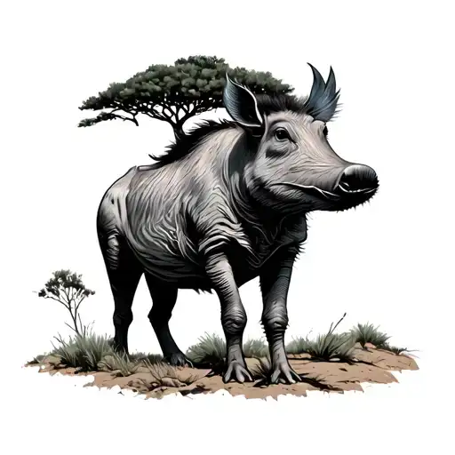 mount kilimanjaro, Acacia Tree, warthog tattoo design idea