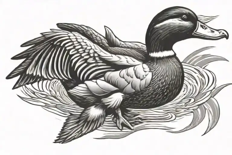 angry mallard duck with name tattoo design idea