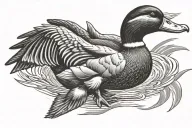 angry mallard duck with name tattoo design idea