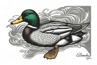 angry mallard duck with name tattoo design idea