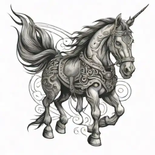 horse, peace and dangerous warrior. with Bhutan concept tattoo design idea